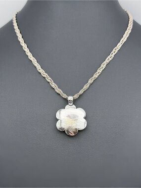 Vintage 925 Sterling Silver Flower Charm Pendant & Multi-Strand Braided Chain
